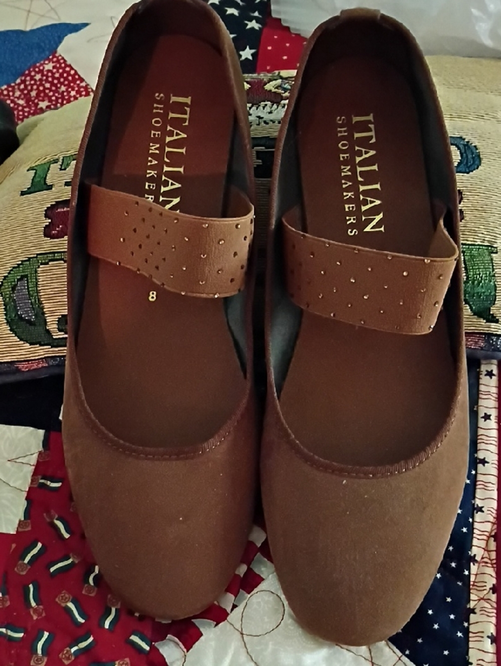 Italian Shoemakers Chestnut Brown Mary Jane Flats with Studded Strap